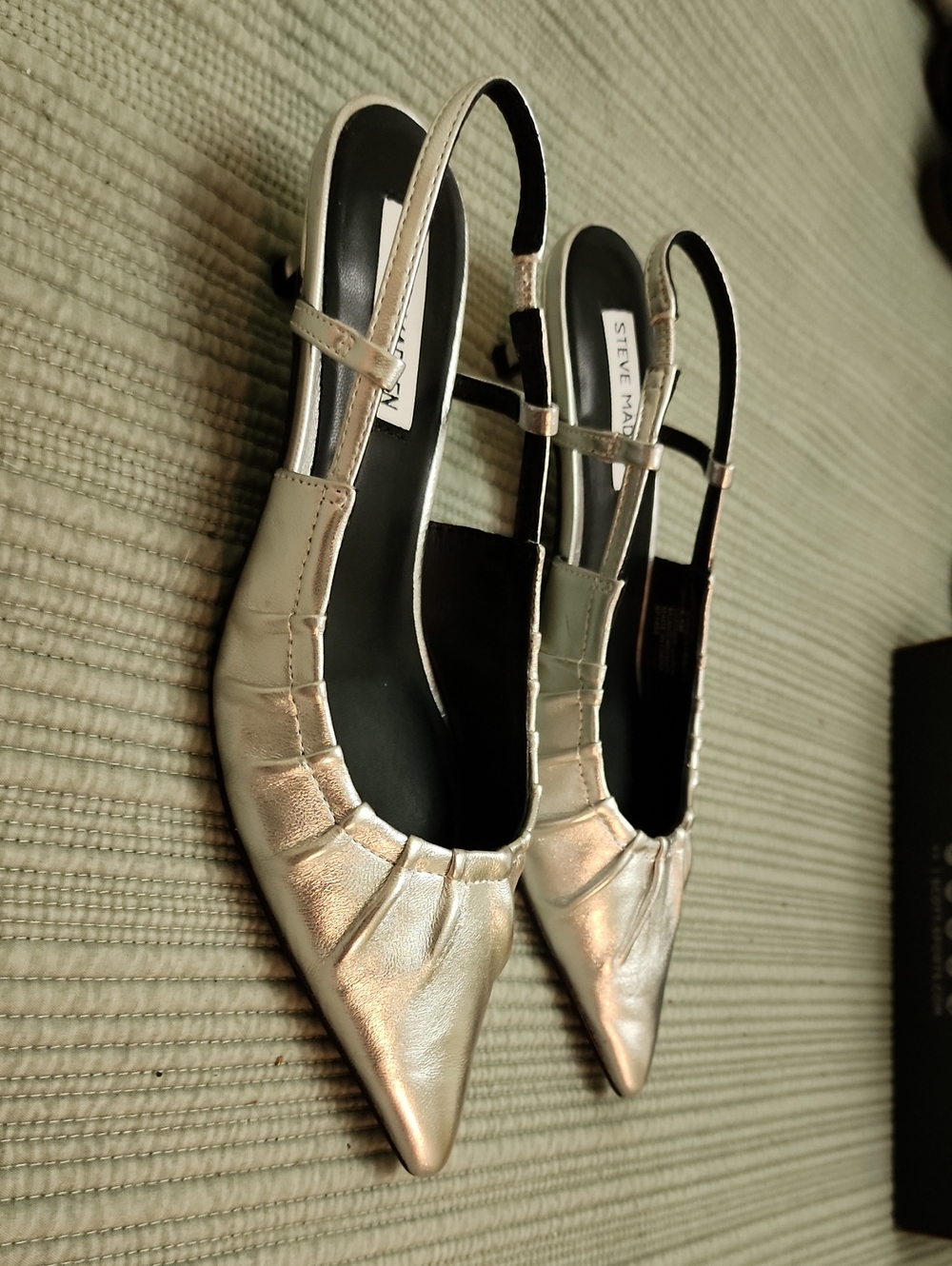 Steve Madden Silver Pointed Toe Slingback Kitten Heel